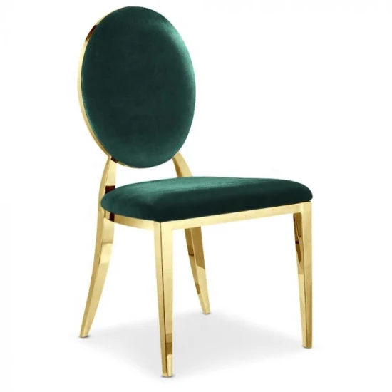 Золотой стул для банкета в ресторане из нержавеющей стали, зеленый бархатный шикарный свадебный стул с круглой спинкой